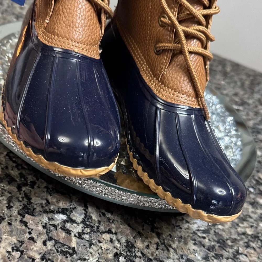 JBU Women's Brown and Navy rain duck Boots NWT 6.5 / 7